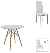 Τραπεζαρία Julita-Parker pakoworld σετ 5τεμ MDF λευκό-πόδια φυσικό Φ80x73εκ