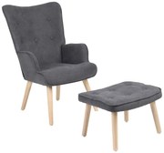 Πολυθρόνα με υποπόδιο Melisia pakoworld ανθρακί ύφασμα και ξύλινο πόδι σε φυσική απόχρωση 59x67x94εκ