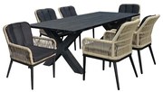 ALLEY SET ΤΡΑΠΕΖΑΡΙΑ ALU ΑΝΘΡΑΚΙ-ROPE ΦΥΣΙΚΟ: ΤΡΑΠΕΖΙ 180X94 + 6 ΠΟΛΥΘΡΟΝΕΣ ΜΕ ΜΑΞΙΛ