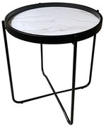 Liberta ALABASTER SIDE TABLE ΛΕΥΚΟ ΜΕ PATTERN ΜΑΥΡΟ 53x53xH55cm 53x53xH55cm 04-0798