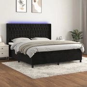 Κρεβάτι Boxspring με Στρώμα &amp; LED Μαύρο 180x200 εκ. Βελούδινο