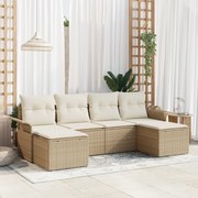 vidaXL Σετ 6 Τεμαχίων Καναπέ Κήπου με Μαξιλάρια Μπεζ Πολυ Ρατάν