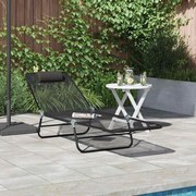 vidaXL Πτυσσόμενη ξαπλώστρα Μαύρο 182 x 55 x 85.5 εκ. Textilene