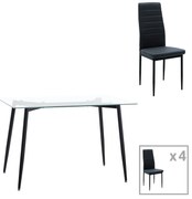 Intrahome Τραπεζαρία Quana-Parker Intrahome σετ 5τεμ γυάλινο διάφανο-μαύρο πόδι 120x70x75cm | SKU: INTRAPA-311112268