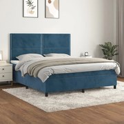 vidaXL Κρεβάτι Boxspring με Στρώμα Σκούρο Μπλε 160x200 εκ. Βελούδινο