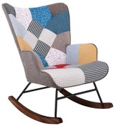 ALMA Rocking Πολυθρόνα Μπερζέρα Καθιστικού, Ύφασμα Patchwork, Βάση Μαύρο-Καρυδί 67x86x92cm
