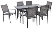 LANSON - RIO Set Τραπεζαρία Μέταλλο Ανθρακί, Textilene Γκρι: Τραπέζι   6 Πολυθρόνες  Table:140x80x71 Chair:55x55x86 [-Ανθρακί-, -Γκρι-] [-Textilene-, -Μέταλλο-] Ε6765,S