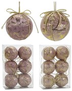 Χριστουγεννιάτικη Μπάλα Ροζ 80mm Σετ 6Τμχ Σε 2 Σχέδια