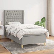 Κρεβάτι Boxspring με Στρώμα Ανοιχτό Γκρι 90x200 εκ. Υφασμάτινο