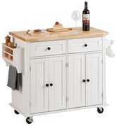 VEVOR Kitchen Island Cart with Solid Wood Top, 35.4" Width Mobile Carts with Storage Cabinet, Rolling Kitchen Table with Spice Rack, Towel Rack, and Drawer, Portable Islands on Wheels, White