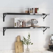 vidaXL Ράφια Τοίχου 2 τεμ. Μαύρο 100x23,5x3 εκ. Ανοξείδωτο Ατσάλι