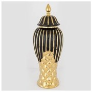 Βάζο Με Καπάκι Κεραμικό Μαύρο &amp; Χρυσό 15.5x35cm 752-20117 Estheti-752-20117-Μαύρο-Χρυσό 752-20117