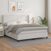 vidaXL Κρεβάτι Boxspring με Στρώμα Λευκό 160x200εκ.από Συνθετικό Δέρμα