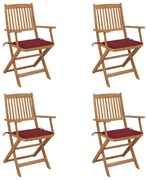 vidaXL Καρέκλες Κήπου Πτυσσόμενες 4 τεμ Μασίφ Ξύλο Ακακίας & Μαξιλάρια