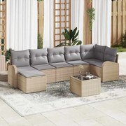 vidaXL Σετ Καναπέ Κήπου με μαξιλάρι 8 pcs Μπεζ Πολυ ράταν