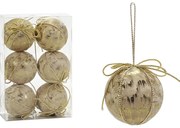 Χριστουγεννιάτικη Μπάλα Χρυσό 80mm Σετ 6Τμχ Σε 2 Σχέδια