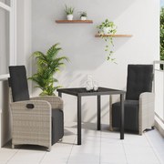 vidaXL Σετ τραπεζαρίας κήπου 3 τεμαχίων με μαξιλάρια σε ανοιχτό γκρι πολυ-ρατάν