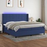 vidaXL Κρεβάτι Boxspring με Στρώμα & LED Μπλε 200x200 εκ. Υφασμάτινο