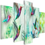 Πίνακας - Colourful Hummingbirds (5 Parts) Wide Green 100x50