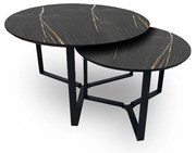 Σετ Τραπεζάκια σαλονιού MIAMI 2 τμχ Στρόγγυλα Φ90x45εκ. &amp; Φ68x40εκ. Μαύρο Μάρμαρο