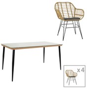 Τραπεζαρία Naoki Χ σετ 5τεμ  rattan pe σε φυσική απόχρωση και μαύρο μέταλλο 160x90x78εκ