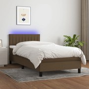 Κρεβάτι Boxspring με Στρώμα &amp; LED Σκ.Καφέ 80x200 εκ. Υφασμάτινο