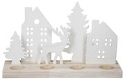 Κηροπήγιο Ορθογώνιο 'Wintertime' Πορσελάνη-Ξύλο Εκρού-Λευκό 10x30x18cm