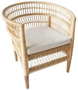 Πολυθρόνα Necorian paakoworld teak ξύλο με pe rattan σε φυσική απόχρωση και λευκό μαξιλάρι 80x70x87εκ