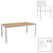 Τραπεζαρία Zacreta- Nares σετ 5τεμ λευκό αλουμίνιο και plywood σε φυσικό χρώμα 180x90x72.5εκ Υλικό: PLYWOOD - ALUMINUM - TEXTILENE 152-000076