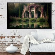 Πίνακας σε Plexiglass με Θέμα &#8220;Κήπος της Ninfa&#8221; σε μαύρη ξύλινη Κορνίζα με ρυθμιζόμενο Φώς - 90cmx60cm