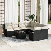 vidaXL Σετ Καθιστικών Κήπου 9 Τεμαχίων με Μαξιλάρια Μαύρο Πολυ Ρατάν