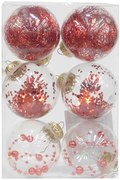 Σετ 6 τεμ. Χριστουγεννιάτικες Μπάλες Διάφανες σε Τρία Σχέδια Κόκκινο 6cm 236253