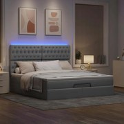 vidaXL Οθωμανικό κρεβάτι με στρώμα&amp;LEDs Ανοιχτό γκρι 160x200cm Ύφασμα