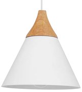 GloboStar® SHADE 00907 Μοντέρνο Κρεμαστό Φωτιστικό Οροφής Μονόφωτο 1 x E27 Λευκό Μεταλλικό με Ξύλο Καμπάνα Φ23 x Υ22cm