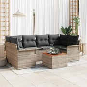 vidaXL Σετ 7 Τεμαχίων Καναπέ Κήπου με Μαξιλάρια Γκρι Πολυ Ρατάν Ακακία