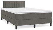 vidaXL Κρεβάτι Boxspring με Στρώμα &amp; LED Σκ.Γκρι 120x190εκ. Βελούδινο