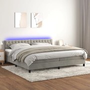 Κρεβάτι Boxspring με Στρώμα &amp; LED Αν.Γκρι 200x200 εκ. Βελούδινο