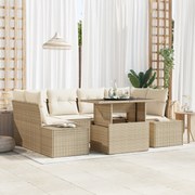 vidaXL 7 Τεμαχίων Σετ Καναπέ Κήπου με Μαξιλάρια Μπεζ Πολυ Ρατάν