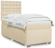 vidaXL Κρεβάτι Boxspring με Στρώμα Κρεμ 100 x 200 εκ. Υφασμάτινο
