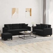 vidaXL Πολυθρόνες Σετ 3 Τεμ. Μαύρες από Ύφασμα Μικροϊνών με Μαξιλάρια
