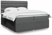 vidaXL Κρεβάτι Boxspring με Στρώμα Σκούρο Γκρι 200x200 εκ. Υφασμάτινο