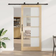 vidaXL Συρόμενη Πόρτα Χειροκίνητος Καφέ 93 x 211 εκ. Ξύλο και μέταλλο