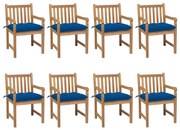 vidaXL Καρέκλες Κήπου 8 Τεμαχίων από Μασίφ Ξύλο Teak με Μπλε Μαξιλάρια