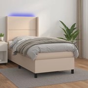 vidaXL Κρεβάτι Boxspring Στρώμα&amp;LED Καπουτσίνο 90x200 εκ. Συνθ. Δέρμα