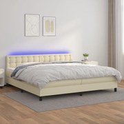 vidaXL Κρεβάτι Boxspring με Στρώμα & LED Κρεμ 200x200 εκ. Συνθ. Δέρμα
