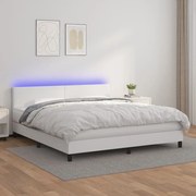 ΚΡΕΒΑΤΙ BOXSPRING ΜΕ ΣΤΡΩΜΑ &amp; LED ΛΕΥΚΟ 160X200 ΕΚ. ΣΥΝΘ. ΔΕΡΜΑ 3134112