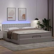 Οθωμανικό κρεβάτι με στρώματα &amp; LEDs Καθαρό λευκό Faux Leather - Λευκό