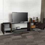 Έπιπλο τηλεόρασης Veyron Megapap χρώμα μαύρο rebab - μαύρο εφέ μαρμάρου 180x32,3x45εκ.