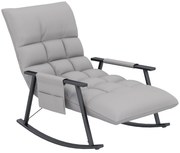 HOMCOM Πολυθρόνα-Κουνιστή, Ρυθμιζόμενη πλάτη & υποπόδιο, Πλαϊνή τσέπη, Κάλυμμα μικροϊνών, Μεταλλικός σκελετός, Γκρι