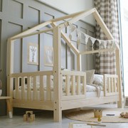 Κρεβάτι Παιδικό Montessori House Bed Duo με κάγκελα 30cm σε Φυσικό  Ξύλο  100×200cm  Luletto (Δώρο 10% έκπτωση στο Στρώμα)